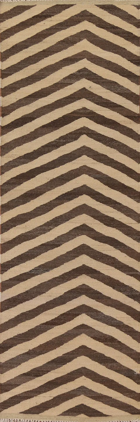Reversible Wool Kilim Chevron Runner Rug 3x10