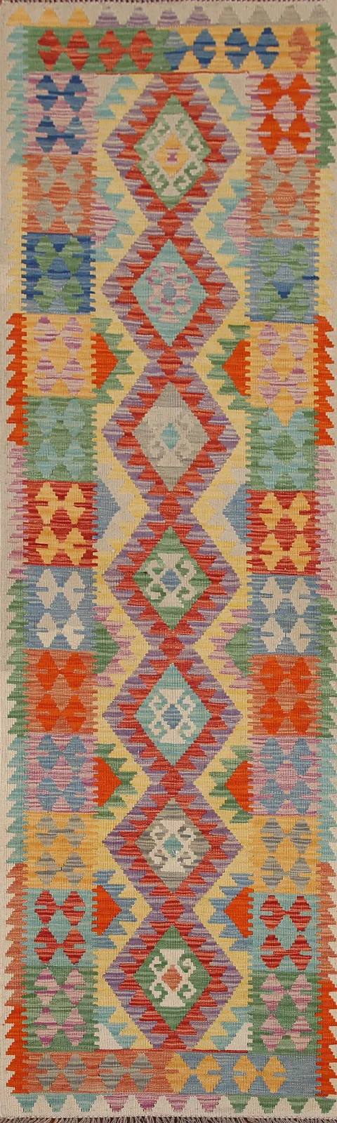 Reversible Wool Kilim Oriental Runner Rug 3x10