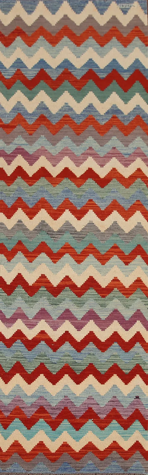 Chevron Style Kilim Oriental Runner Rug 3x10