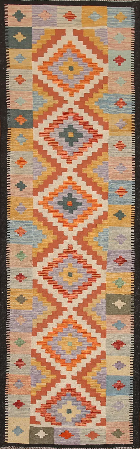 Reversible Wool Kilim Oriental Runner Rug 3x10