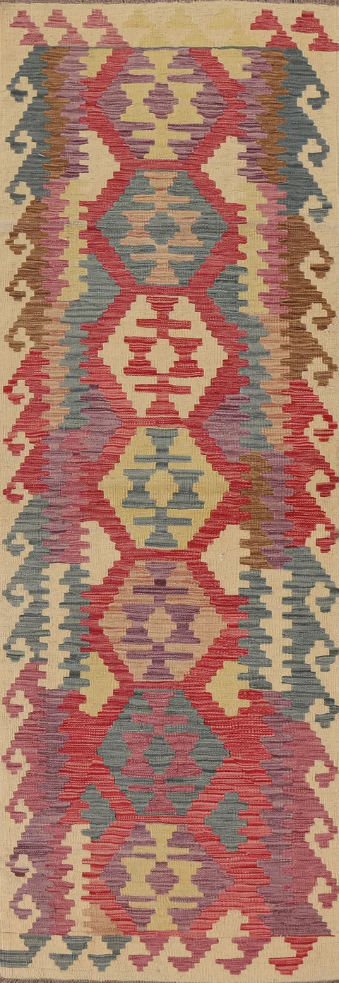 Colorful Kilim Geometric Runner Rug 3x10