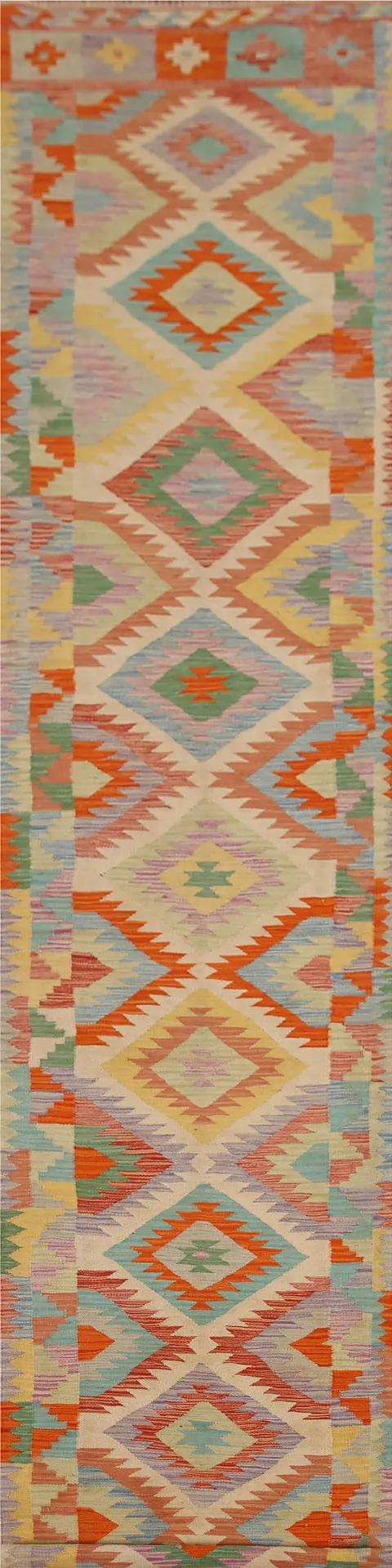 Colorful Kilim Geometric Runner Rug 3x16