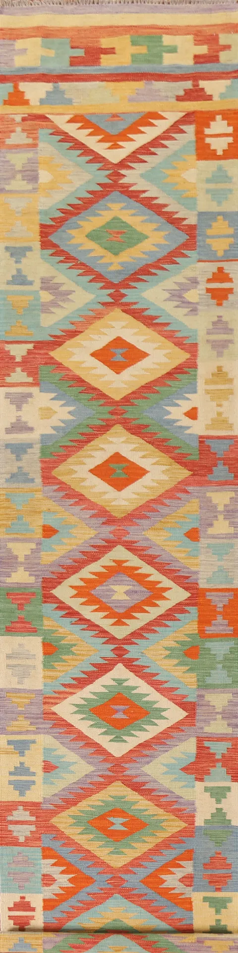 Colorful Kilim Reversible Wool Runner Rug 3x16