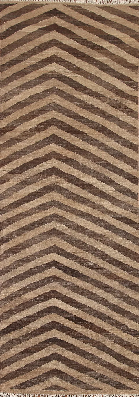 Chevron Style Kilim Wool Runner Rug 3x10