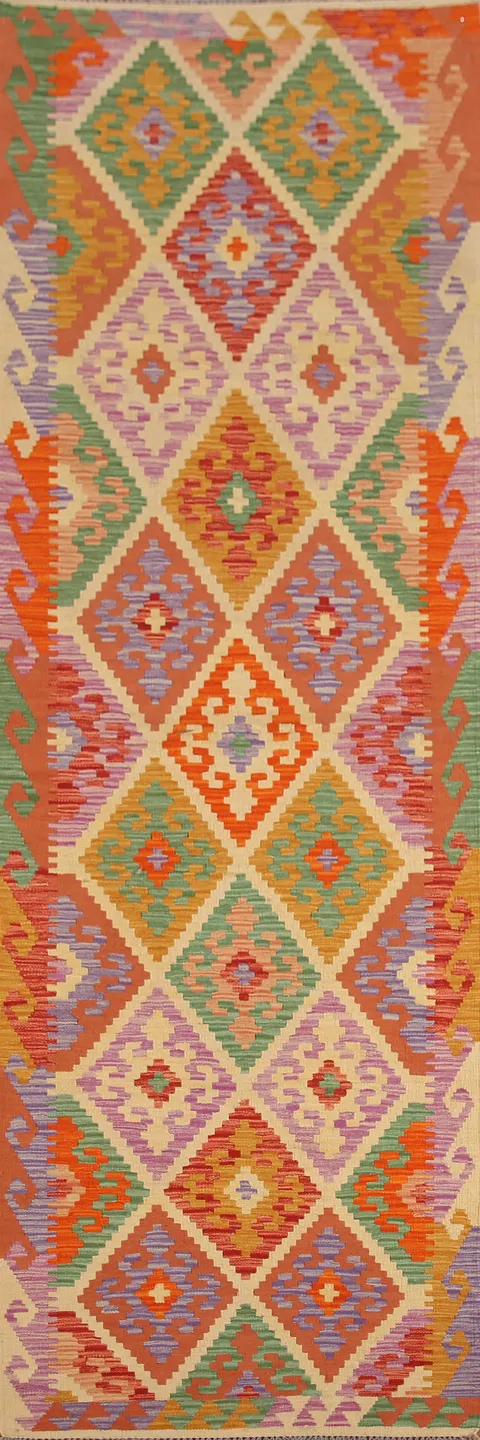 Reversible Wool Kilim Runner Rug 3x10