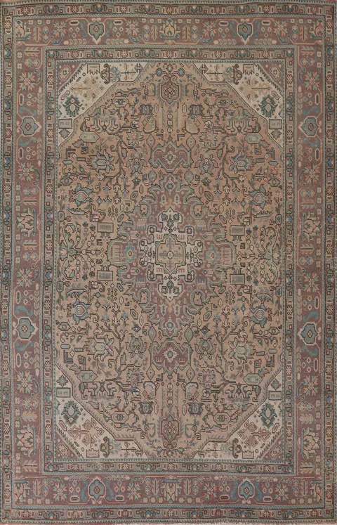 Vintage Geometric Tabriz Persian Area Rug 6x9