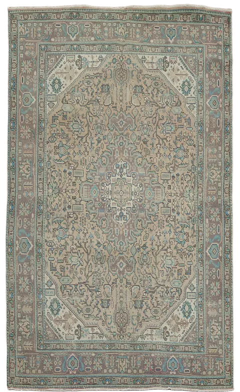 Vintage Geometric Tabriz Persian Area Rug 6x9