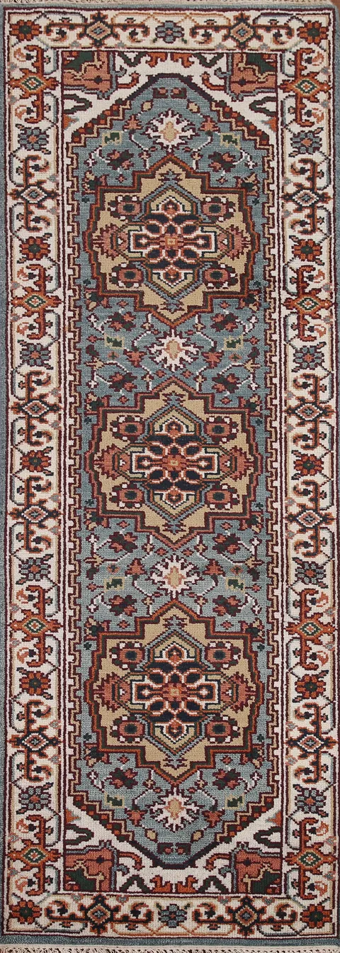 Blue Heriz Serapi Geometric Runner Rug 3x8