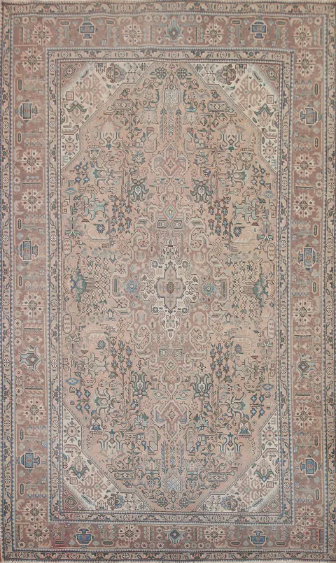 Geometric Pink Tabriz Persian Area Rug 7x10