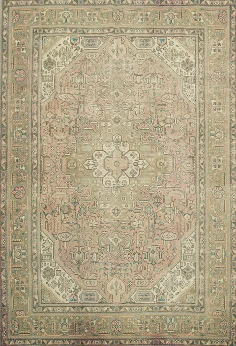 Distressed Vintage Pink Tabriz Persian Area Rug 7x10