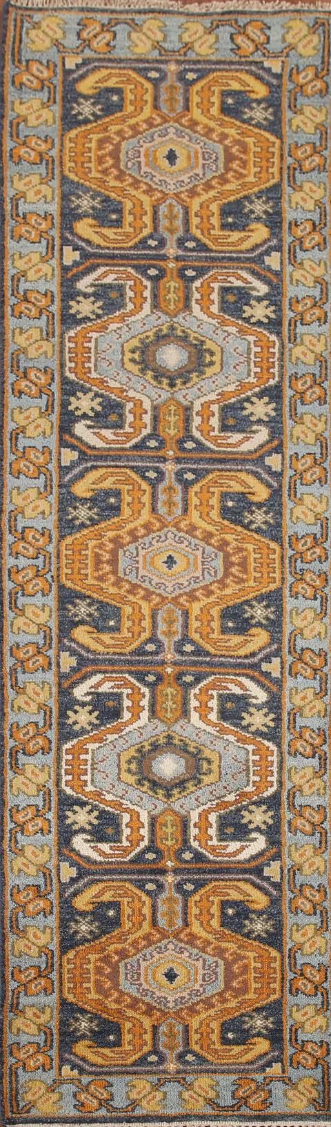 Navy Blue Heriz Serapi Runner Rug 2x10