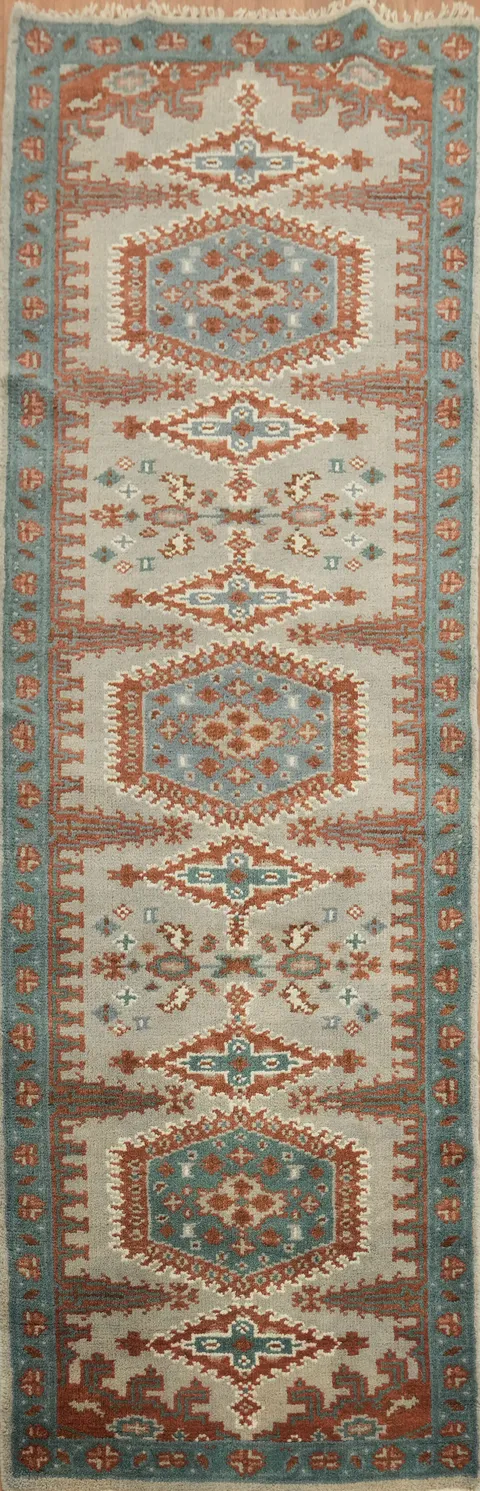 Geometric Heriz Serapi Wool Runner Rug 3x8