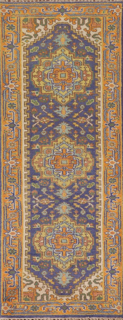Blue Heriz Serapi Geometric Runner Rug 3x8
