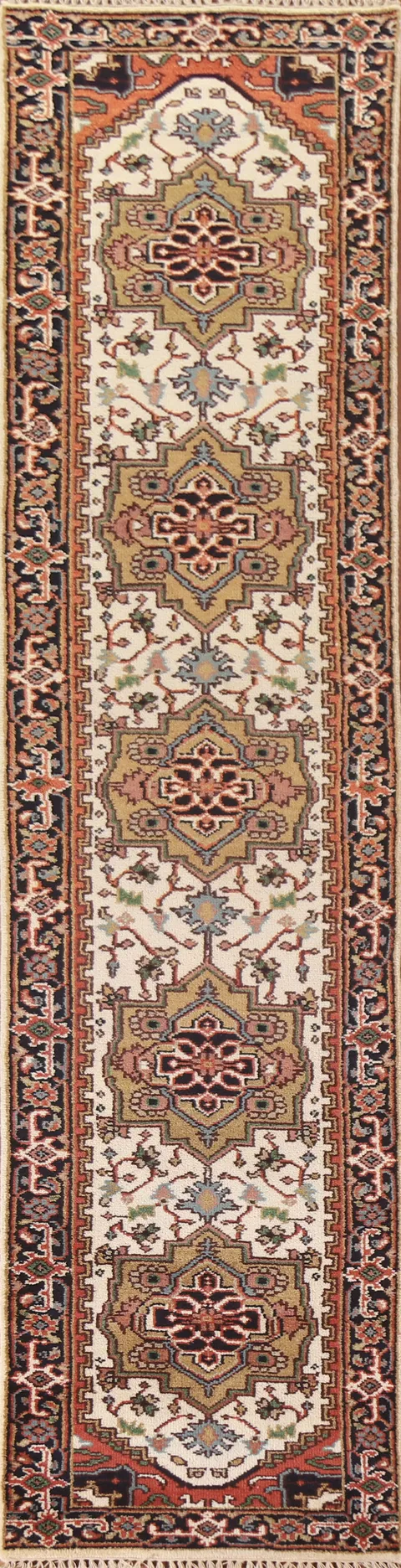 Ivory Heriz Serapi Geometric Runner Rug 2x12