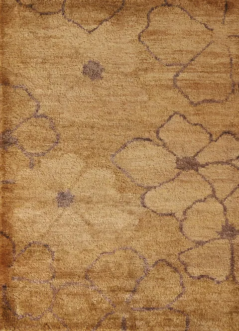 Gold Floral Contemporary Area Rug 5x7