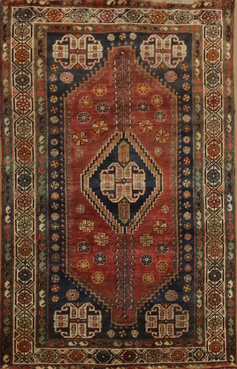 Geometric Red Shiraz Persian Area Rug 5x8