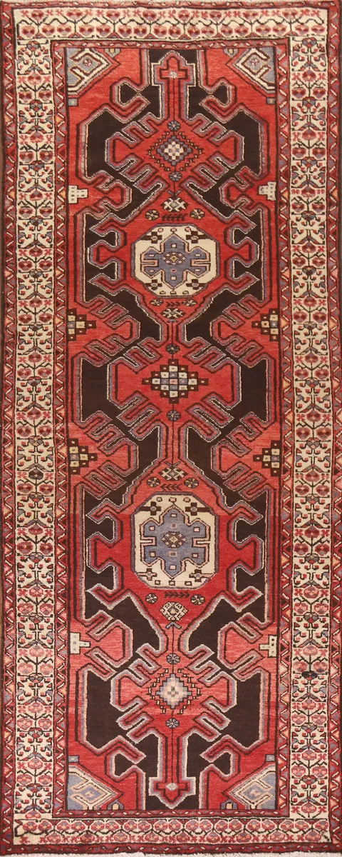 Geometric Hamedan Persian Runner Rug 4x10