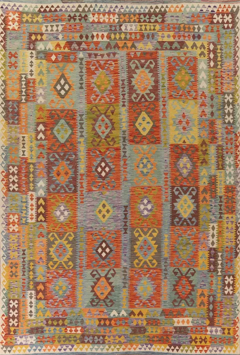 Geometric Kilim Wool Area Rug 10x13