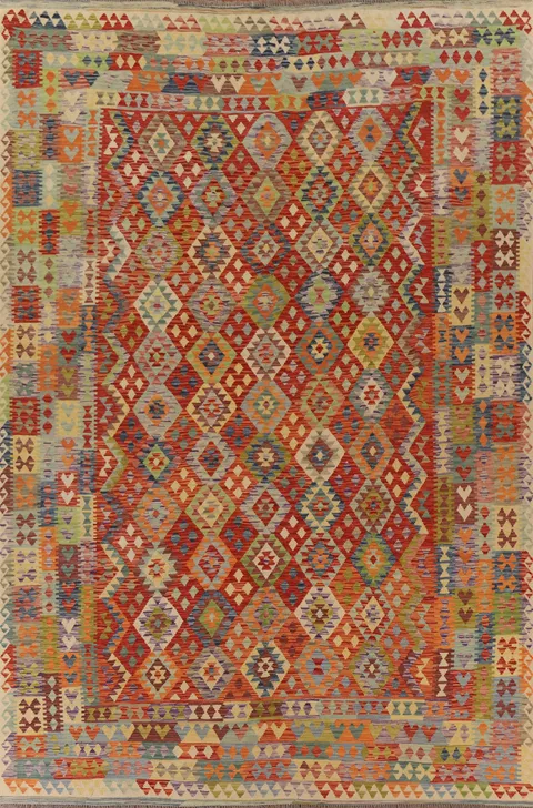 Geometric Kilim Reversible Wool Area Rug 10x13