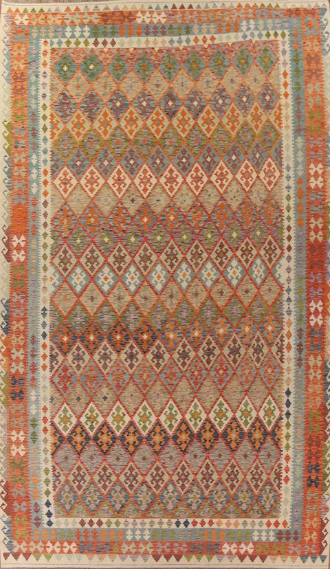 Geometric Kilim Reversible Wool Rug 10x16