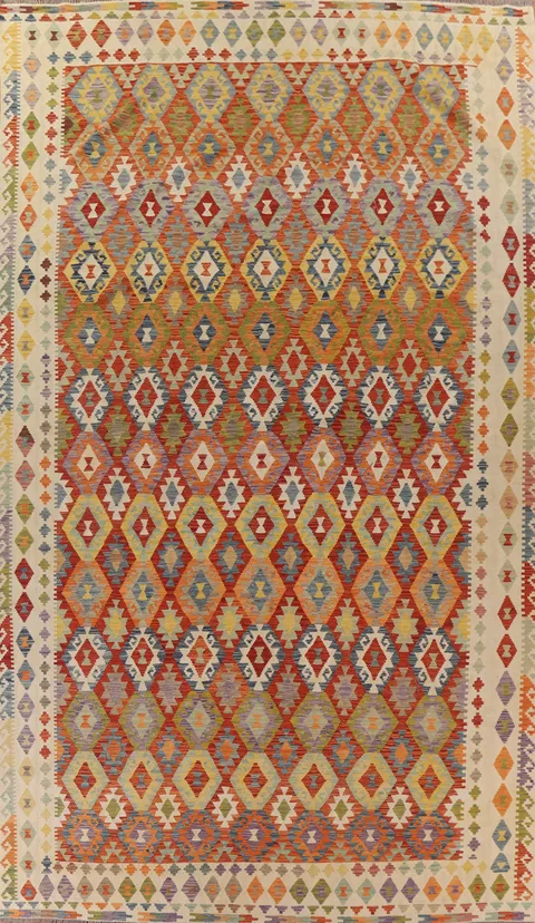 Kilim Geometric Large Wool Rug 10x17