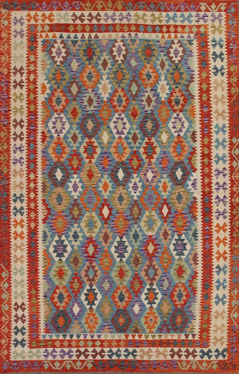 Hand-Woven Kilim Wool Area Rug 8x12