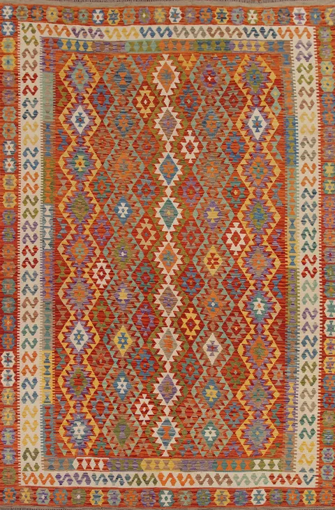 Geometric Kilim Wool Area Rug 8x11