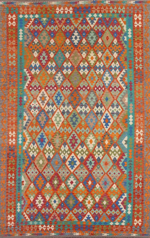 Geometric Wool Kilim Area Rug 8x12