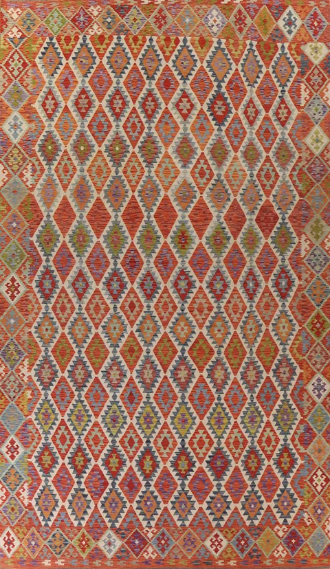 All-Over Geometric Kilim Wool Large Rug 10x16