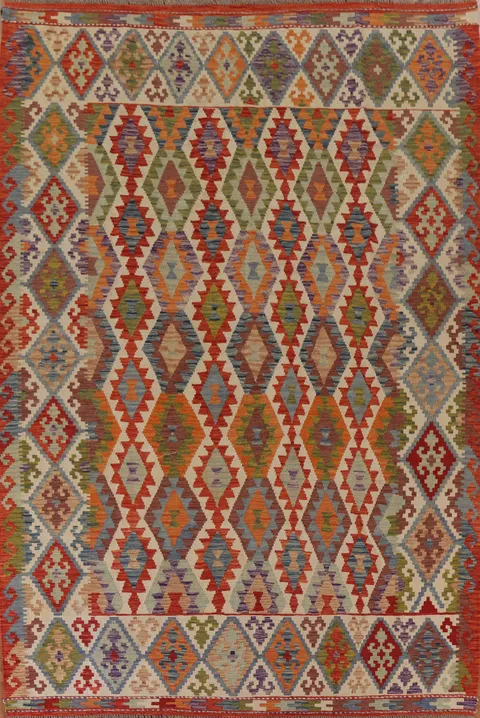 Colorful Kilim Reversible Wool Area Rug 8x11