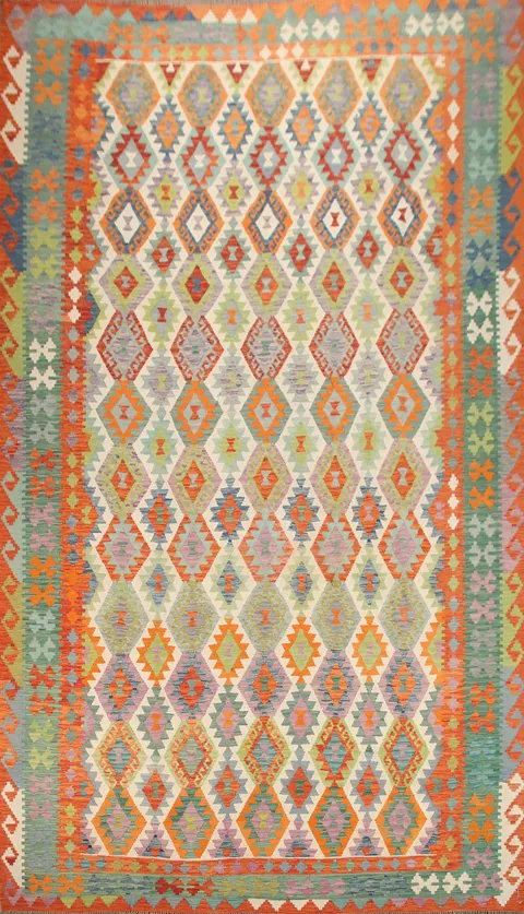 Large Wool Kilim Geometric Rug 10x16