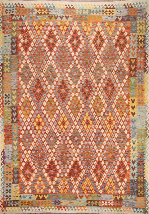 Colorful Kilim Reversible Wool Area Rug 10x13