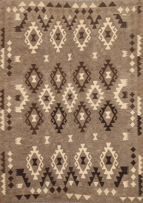 Brown Kilim Wool Area Rug 5x6