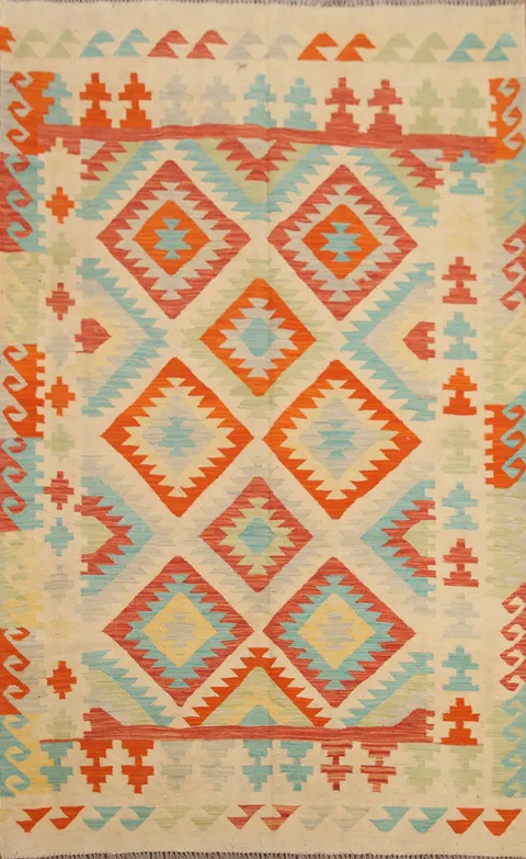 Geometric Kilim Wool Area Rug 5x7