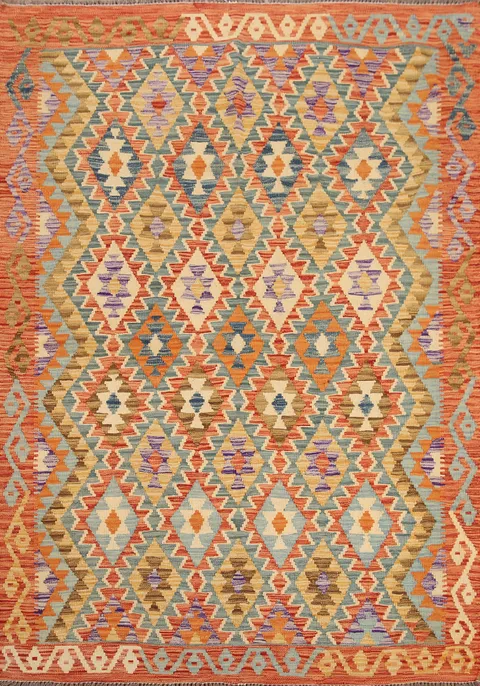 Hand-Woven Wool Kilim Oriental Area Rug 5x7