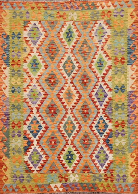 Geometric Kilim Wool Area Rug 5x6