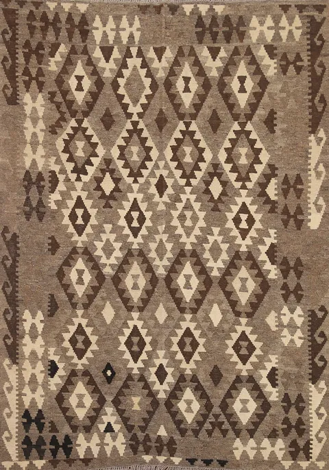 Brown Wool Kilim Oriental Area Rug 5x6