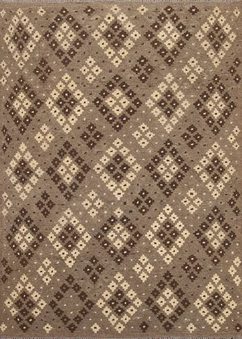 Geometric Wool Kilim Brown Area Rug 5x7