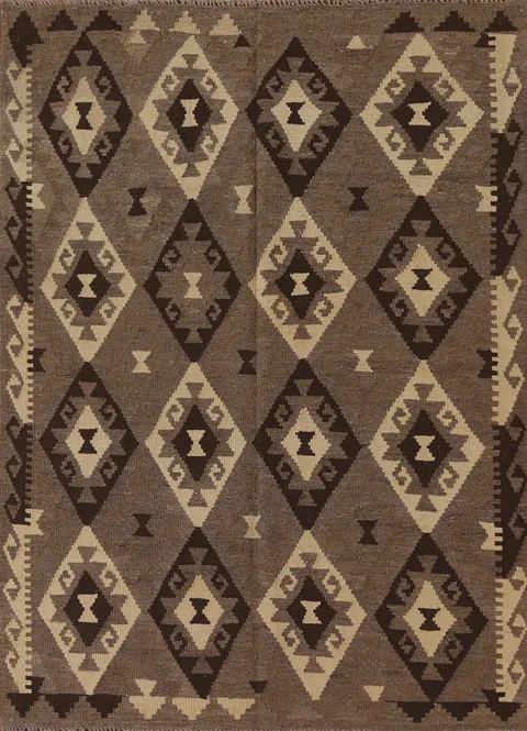 Geometric Kilim Brown Wool Area Rug 5x7