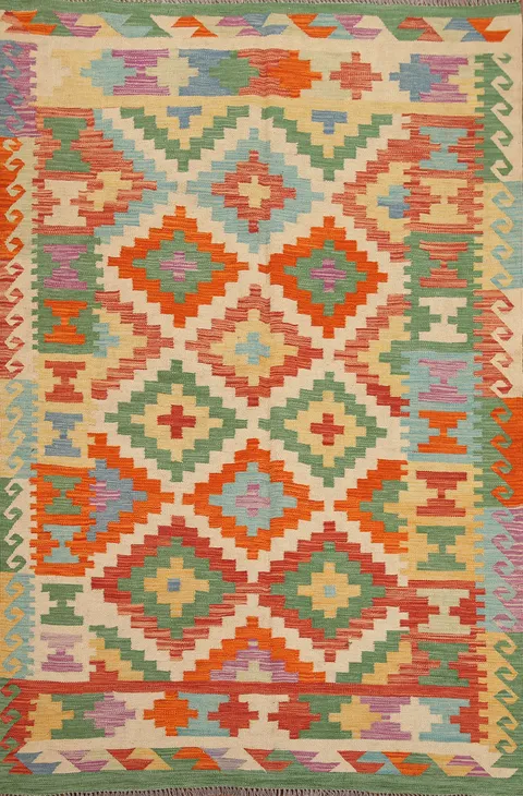 Colorful Kilim Wool Area Rug 5x7