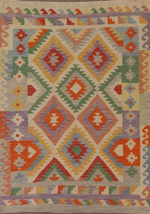 Geometric Wool Kilim Oriental Area Rug 5x7