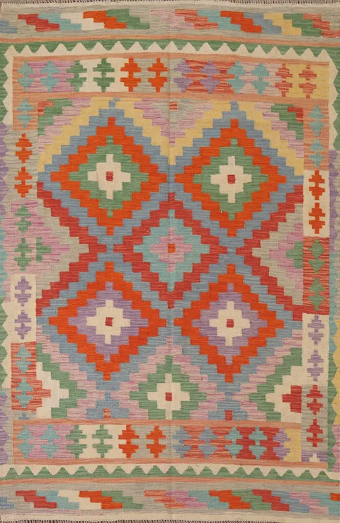 Hand-Woven Wool Kilim Area Rug 5x7