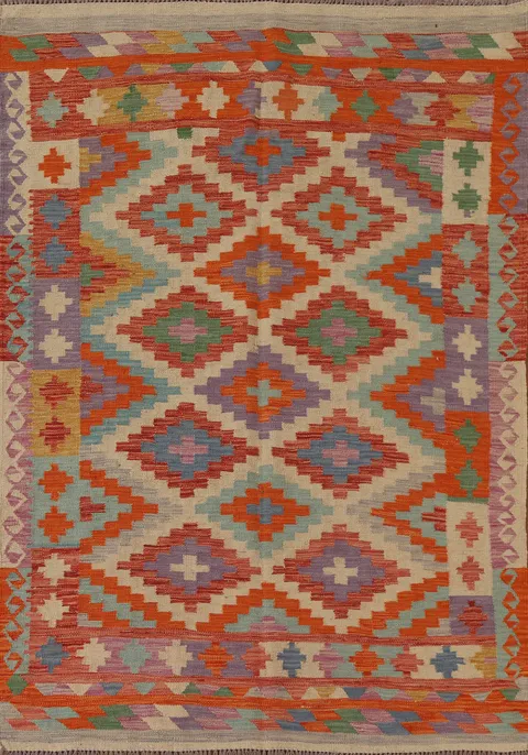 Geometric Kilim Reversible Wool Area Rug 5x7