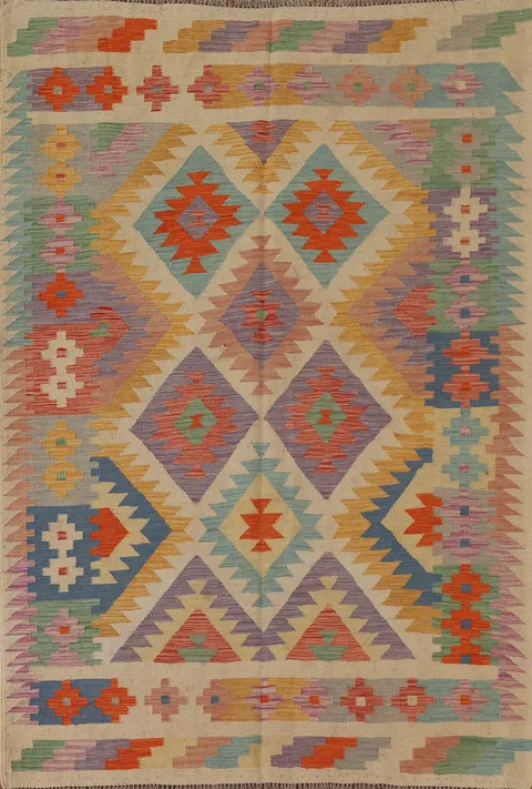 Geometric Wool Kilim Oriental Area Rug 5x7