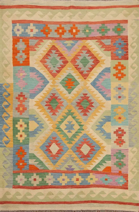 Colorful Wool Kilim Oriental Area Rug 5x7