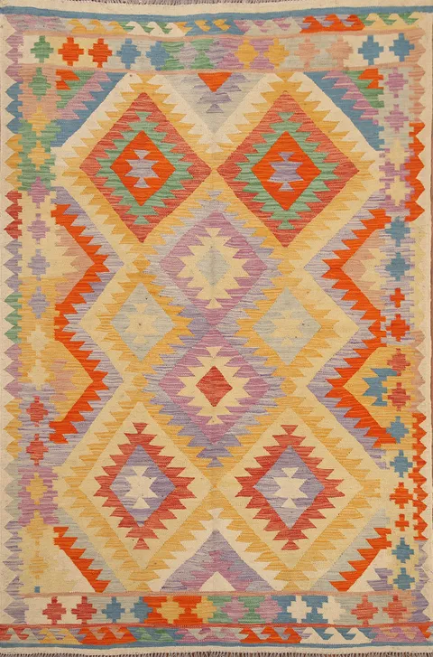 Colorful Kilim Reversible Wool Area Rug 5x7