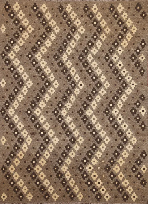 Brown Wool Kilim Oriental Area Rug 5x6