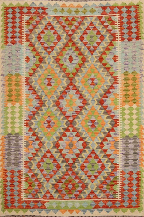 Geometric Kilim Reversible Wool Area Rug 5x7