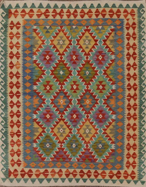 Reversible Wool Kilim Area Rug 5x6