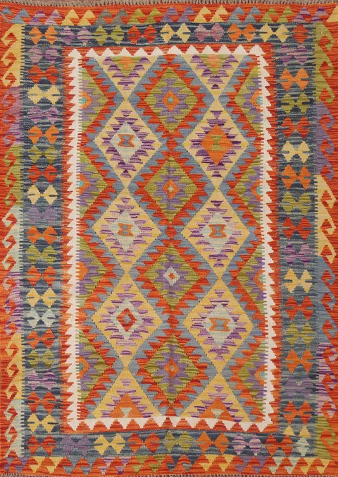 Hand-Woven Wool Kilim Area Rug 5x7